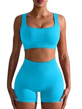 2-Piece Seamless Ribbed High-Waist Shorts with Sports Bra
